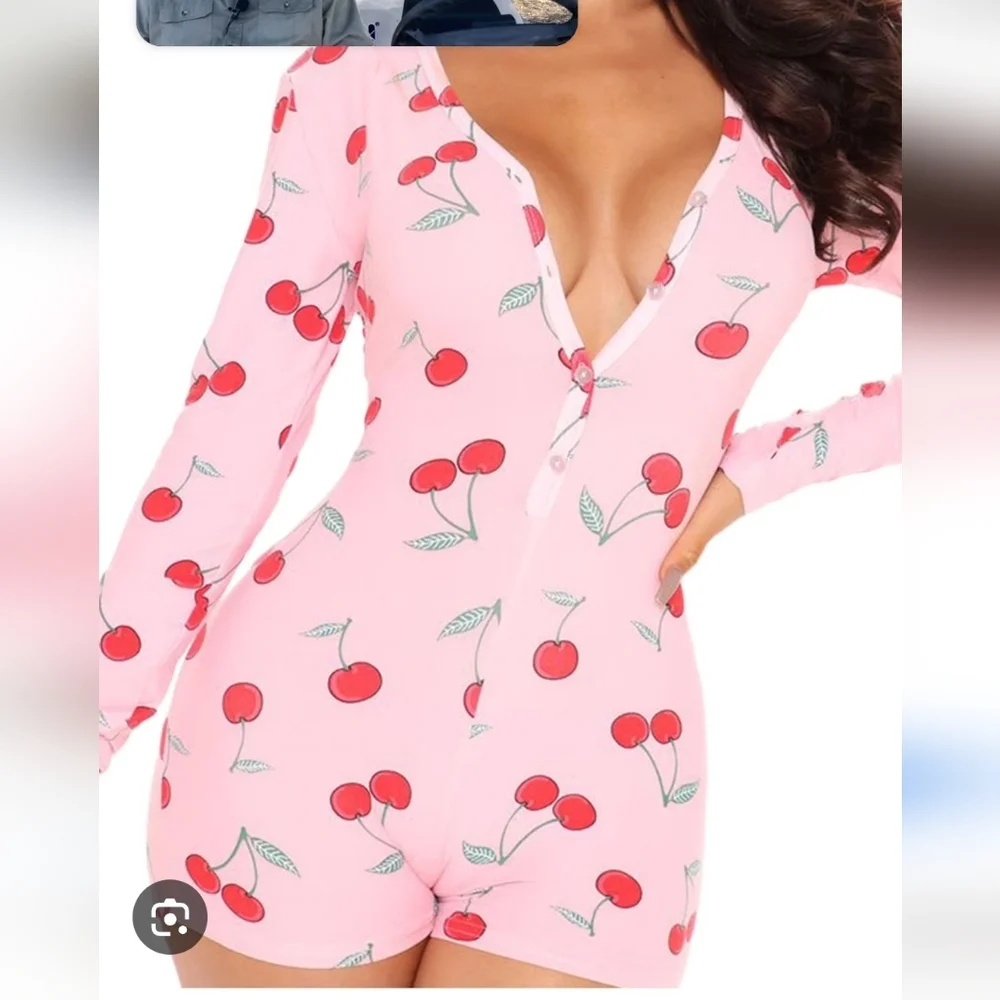 Holliday Short One Piece Onessie Festive Pink Holiday Pajama Size  L